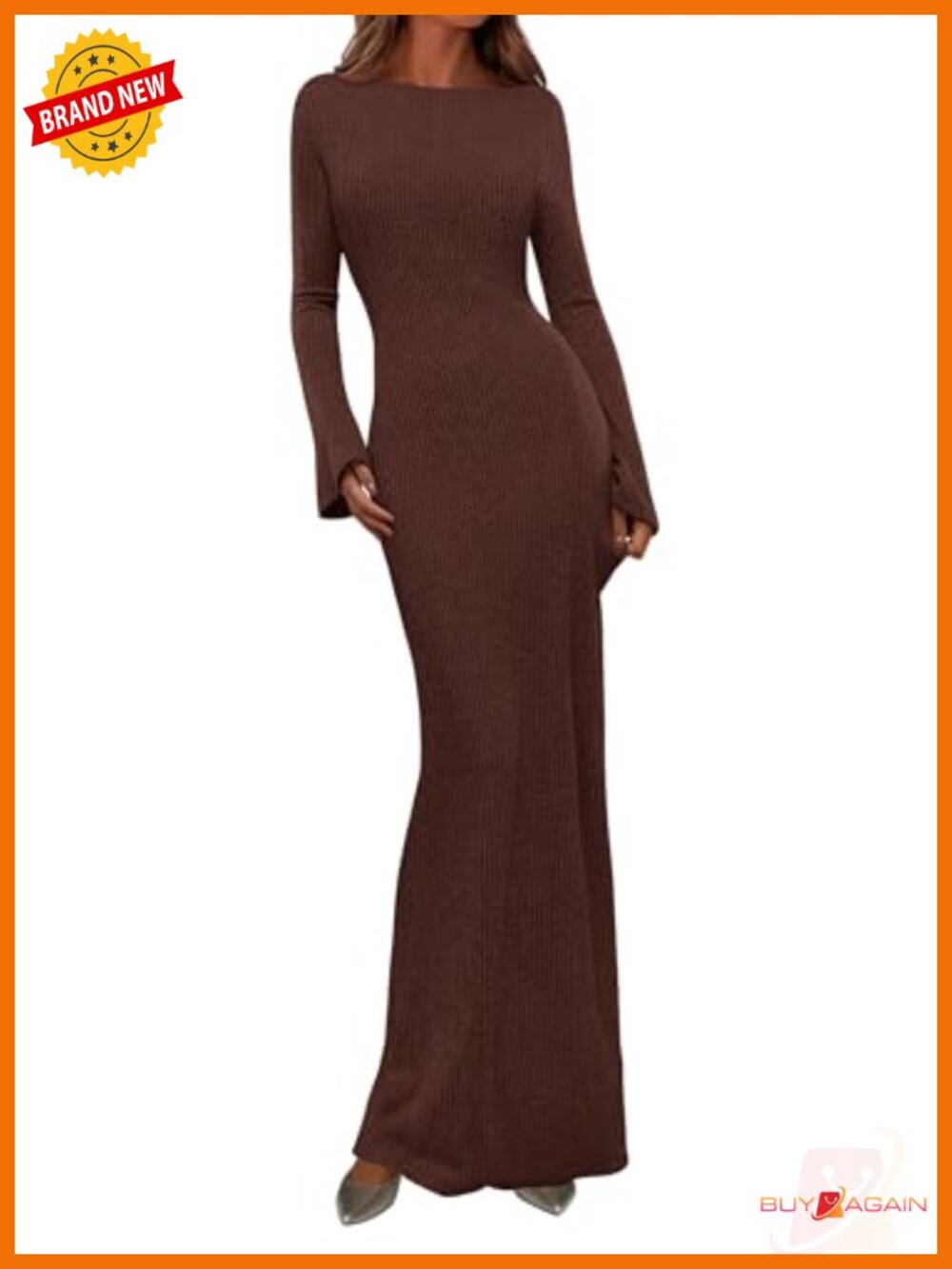 PRETTYGARDEN Women's Ribbed Knit Bodycon Maxi Dress Long Bell Sleeve Boat Neck